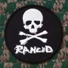 RANCID SKULL AND BONES 3 1/2 X 3 1/2 INCHES IRON ON OR SEW ON PATCH!! EXTREMELY RARE!! RANCID SKULL AND BONES 3 1/2 X 3 1/2 INCHES IRON ON OR SEW ON PATCH!! EXTREMELY RARE!!