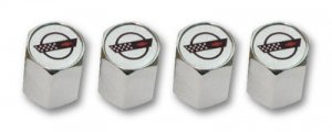 C4 Corvette Logo Valve Stem Caps - Chrome - (Set of 4)