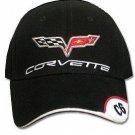C6 Corvette Black Brushed Twill Hat with Brim Emblem