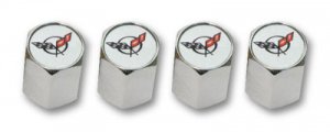 C5 Corvette Logo Valve Stem Caps - Chrome - (Set of 4)