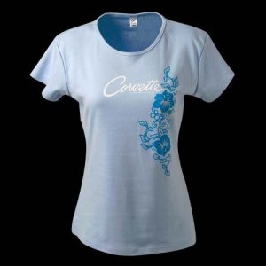 Women's Light Blue Corvette Floral V-Neck T-Shirt - XL