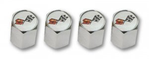 C3 Corvette Logo Valve Stem Caps - Chrome - (Set of 4)
