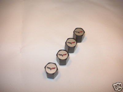 C6 Corvette Logo Valve Stem Caps - Black - (Set of 4)