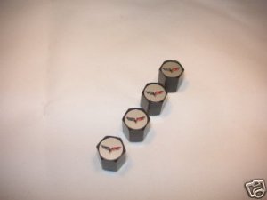C6 Corvette Logo Valve Stem Caps - Black - (Set of 4)