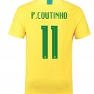 Brazil Home #11 P.COUTINHO World Cup 2018 Men Soccer Jersey Football Shirt
