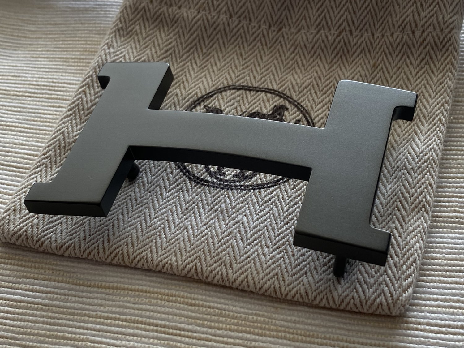 Hermes H 38mm Black Matte Constance H Belt Buckle with pouch
