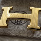 Hermes H 38mm Gold Polished Shiny H Belt Buckle with pouch