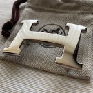 Hermes H 38mm Silver Polished Shiny H Belt Buckle with pouch
