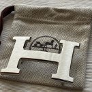 Hermes H 38mm Silver Brushed H Belt Buckle with pouch