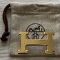 Hermes H 38mm Gold Guillochee Belt Buckle with pouch