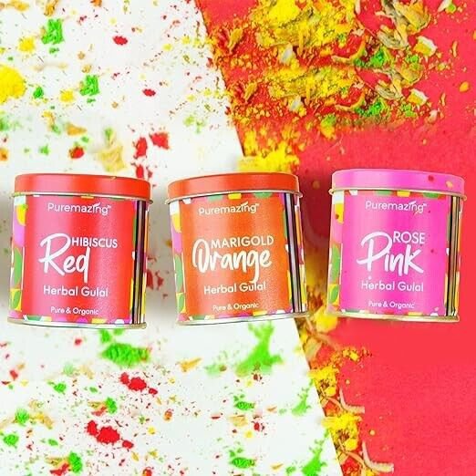 3X Herbal Gulal Holi Color With Natural Ingredient Red, Orange ,Green 80gm Per