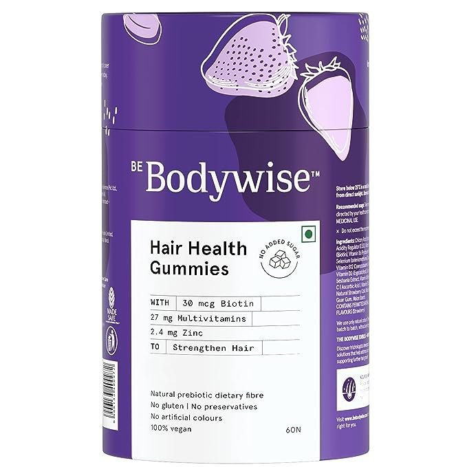 Be Bodywise Biotin Hair Gummies for Stronger, Shinier Hair & Nails|60 Day Pack|Strawberry Flavored