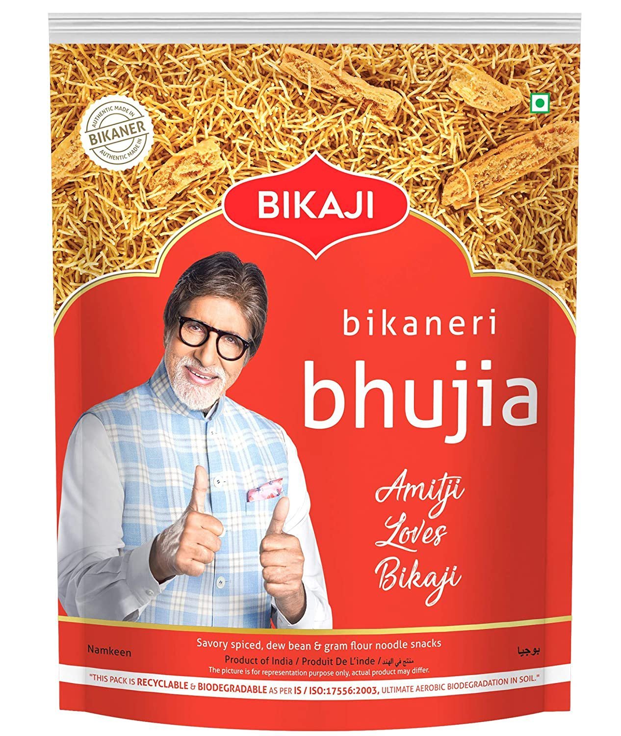 Bikaji Aslee Bikaneri Bhujia - Vegetarian Indian Namkeen - Crispy Barki Sev Snack