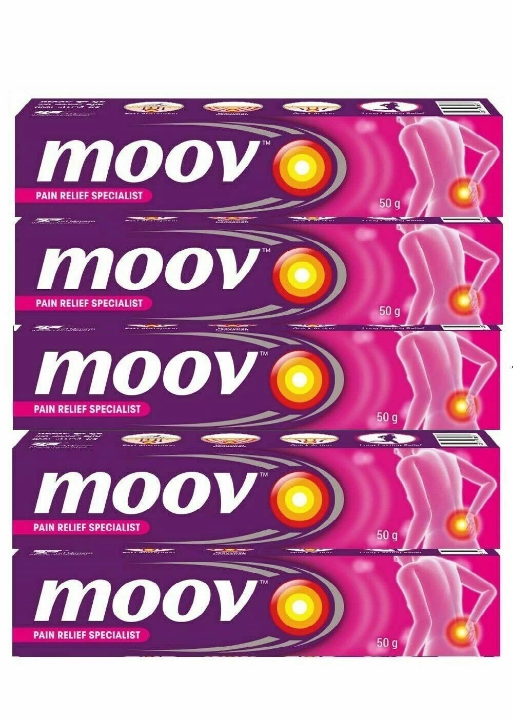 Moov Fast Pain Relief Cream 100% Ayurvedic Formula Nilgiri Oil- 50g (Pack of 5)