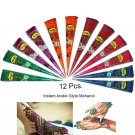 12 Color HENNA Cones Herbal Paste Temporary Tattoo Ink Mehandi Kit Body Art