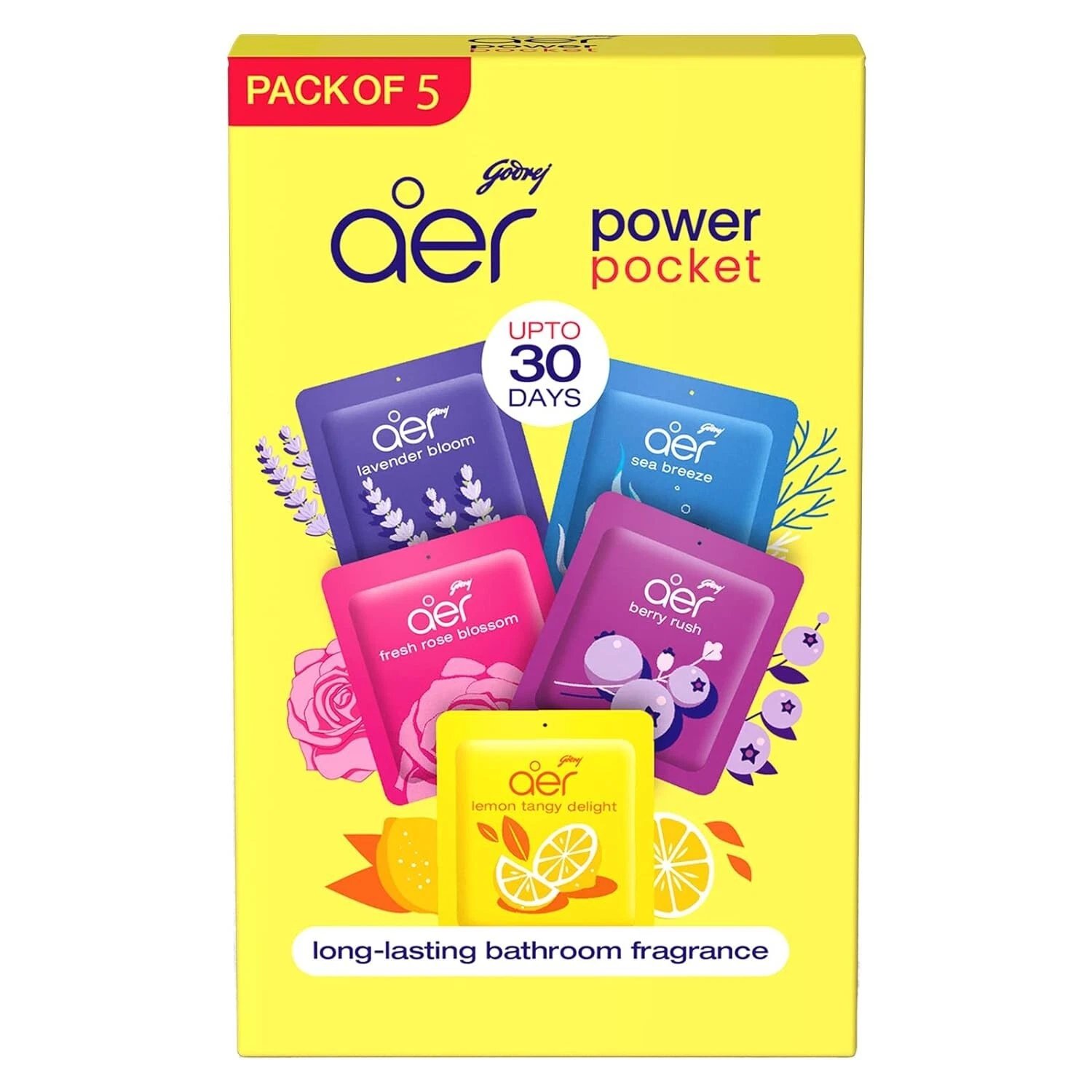 Godrej aer Power Pocket Bathroom FreshenerAssorted Pack of 5 (50g)