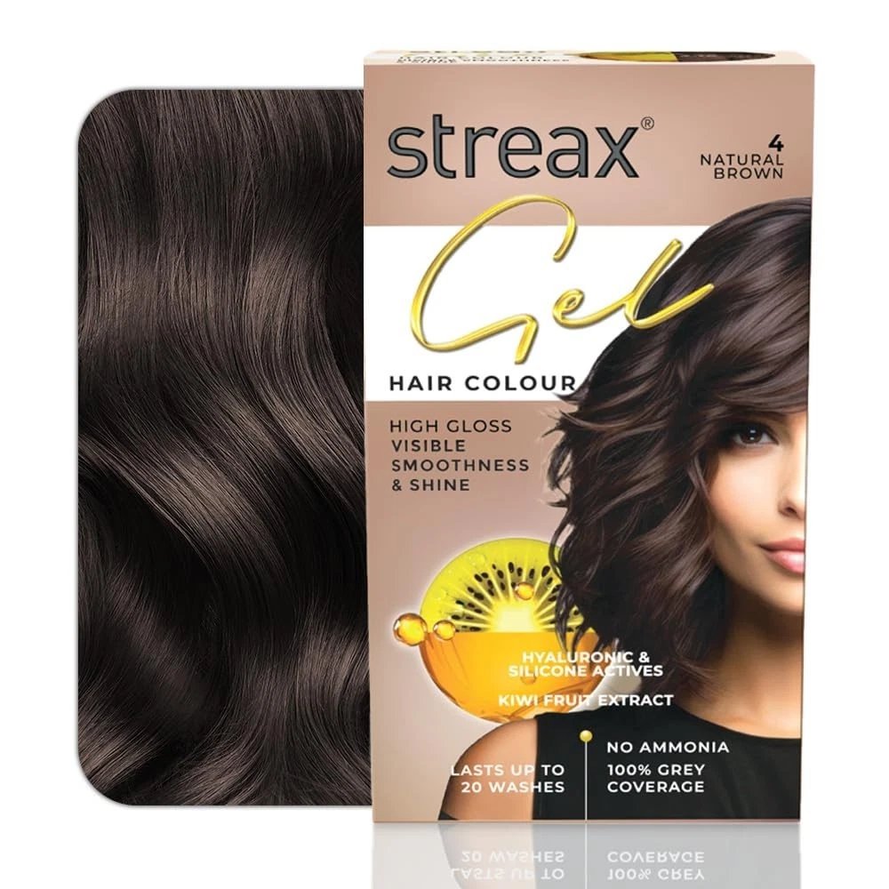 Streax Gel Hair Colour for Women & Men, Natural Brown 4 , 150 ml