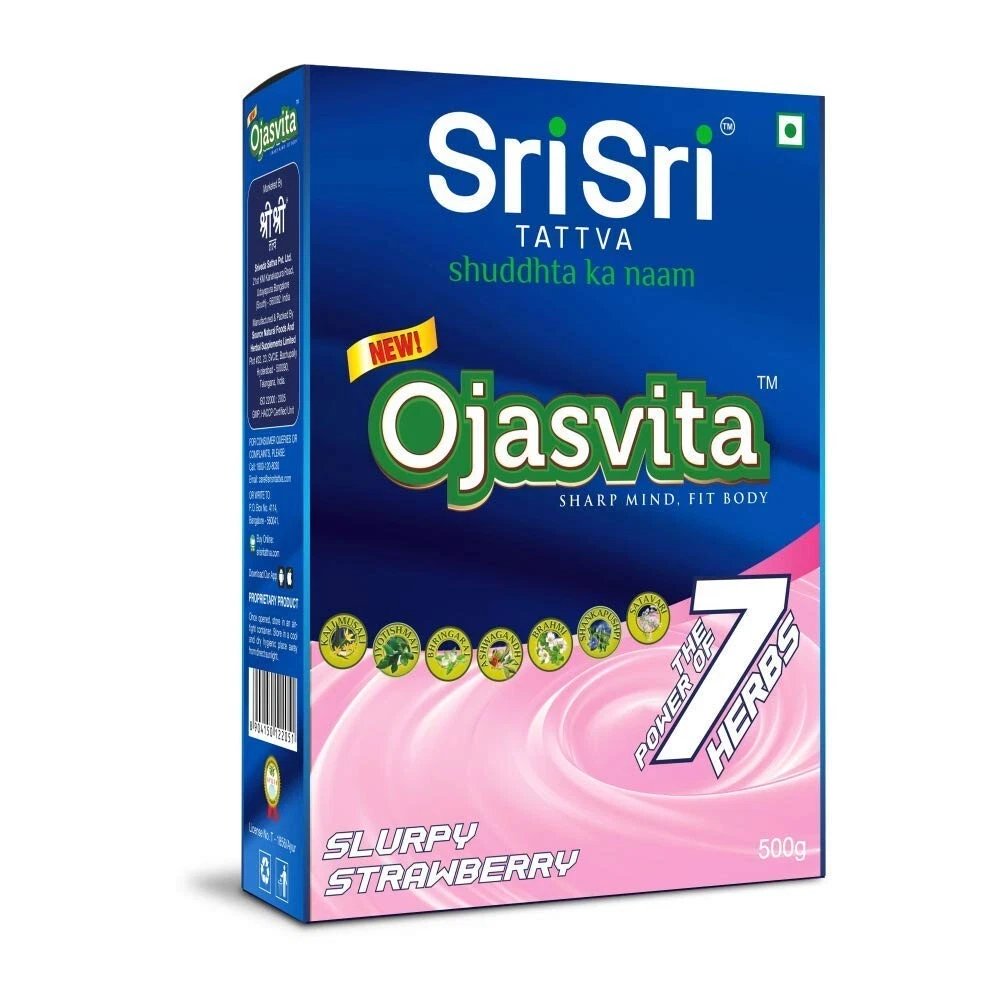 Sri Sri Tattva Ojasvita Strawberry - Drink Mix Sharp Mind & Fit Body 500 gm