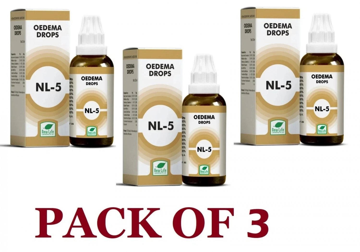 New Life NL-5 Oedema Drops Pack of 3 x 30ml &acirc;�� Natural Swelling Relief Free.