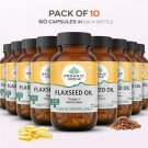 Organic India Flaxseed Oil 60 Veg Capsules Omega 3 Herbal Supplement 10 Pack