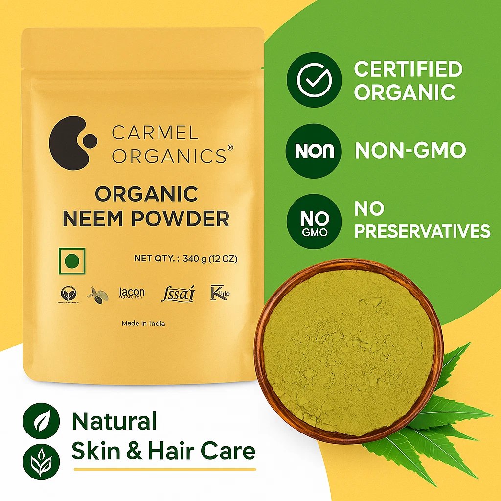 CARMEL ORGANICS Neem Leaves Powder 340&acirc;�&macr;g | Certified Organic Azadirachta Indica
