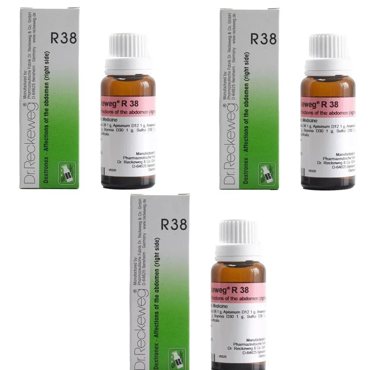 3x Dr. Reckeweg 22ml R38 Drops | Natural Relief for Right Side Abdominal Pain