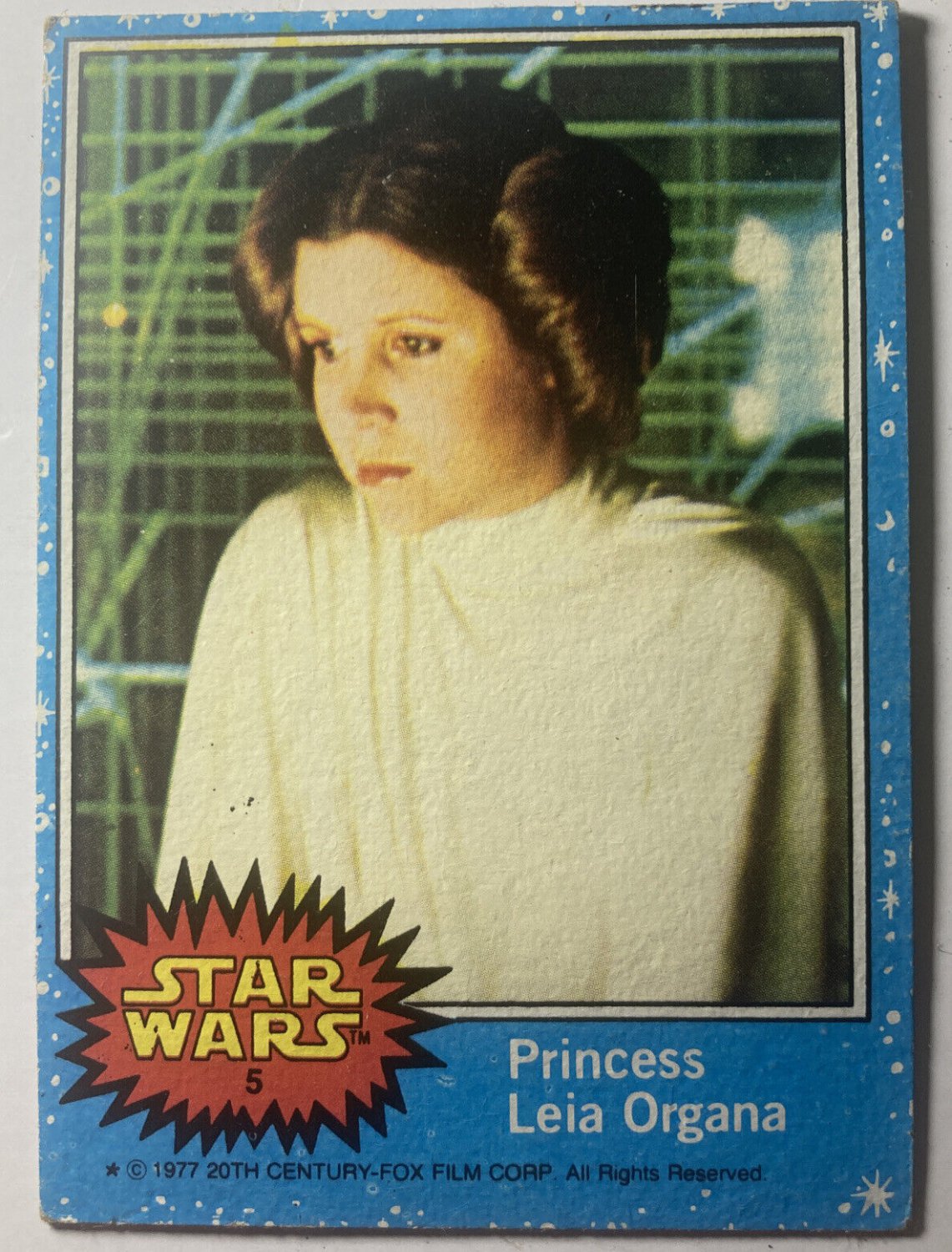 STAR WARS TRADING CARD "PRINCESS LEIA ORGANA #5" BLUE TOPPS CARD 1977