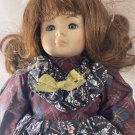 Vintage Porcelain Doll Girl Green Eyes Floral Dress Pinafore 13”
