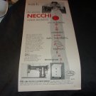 double-sided black ad for Necchi Sewing Machines/Flecher's Castoria Children's Laxative 1953
