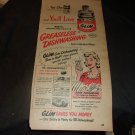 partial page color vintage advertisement for Glim Dishwashing Liquid from 1949