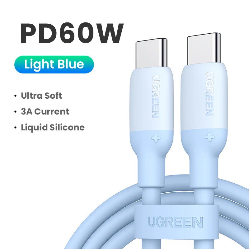  100W Usb C Cable For Iphone 15 Macbook Samsung S21 E-Marker Chip 5A Blue Silicon-0.5M 60W Light Blue