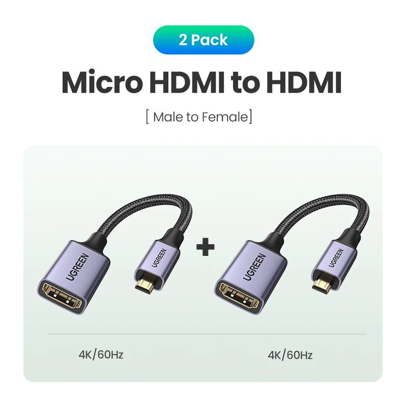  Micro Hdmi-Compatible To Hdmi-Compatible Adapter 4K/60Hz 3D For Gopro Hero-0.22M Metal Grey---2 Pack