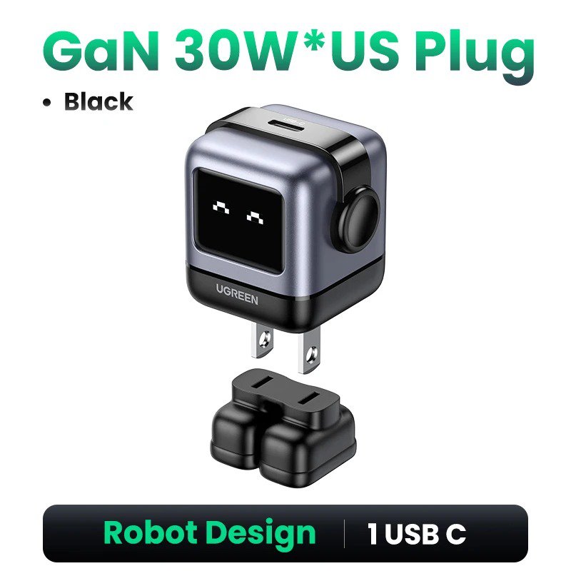  30W Gan Charger Robot Design Pd Fast Charger Pps Pd3.0 For Iphone 15 14 Fast Charg-Us Plug 30W Black