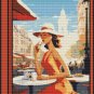 France Travel Scene Woman at Caf&Atilde;&copy; Cross Stitch Pattern Vintage European Art (25-94)