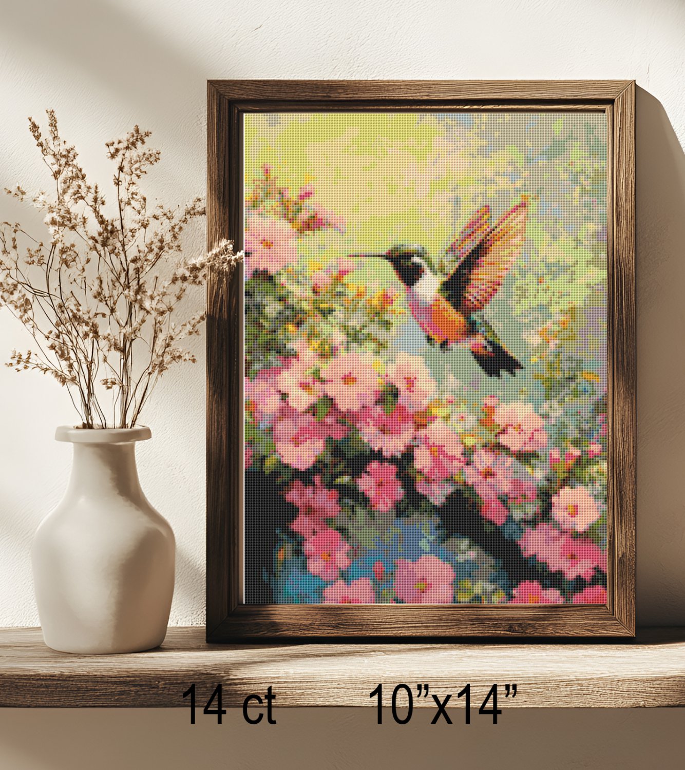 Hummingbird Floral Garden Cross Stitch Pattern Nature Inspired Art (25-86)