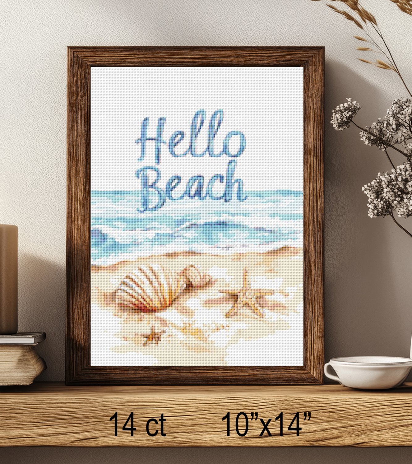 Hello Beach Coastal Cross Stitch Pattern Summer Seaside Wall Art (25-85)