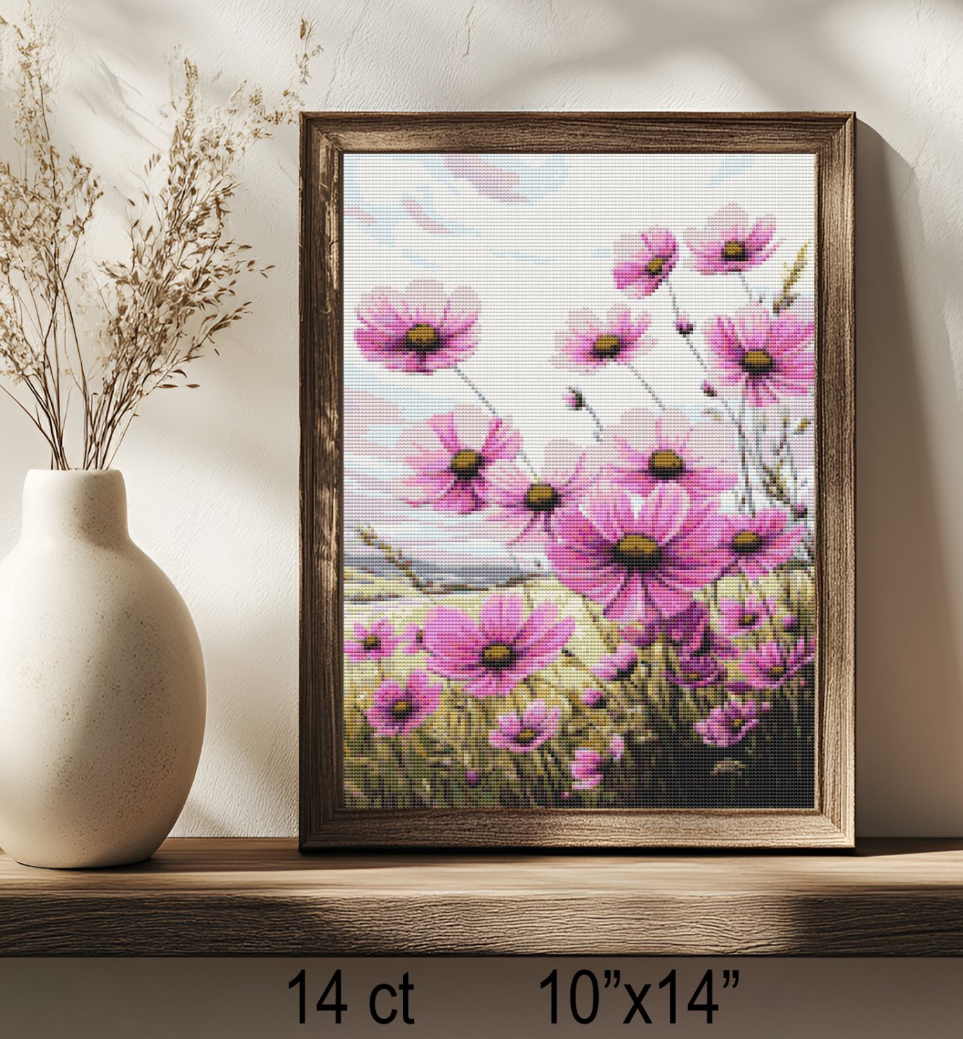 Pink Wildflowers Cross Stitch Pattern Soft Floral Meadow Art (25-84)