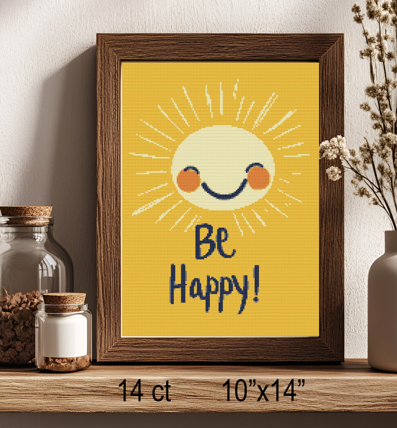 Be Happy Cross Stitch Pattern Cheerful Smiling Sun Nursery Quote Art (25-82)