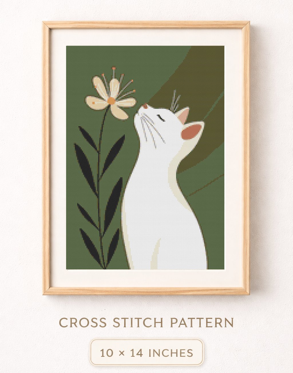 White Cat and Flower Cross Stitch Pattern (26-02)