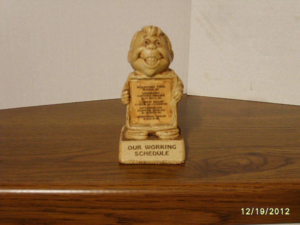"OUR WORKING SCHEDULE" Paula Resin Figurine W-330 1973