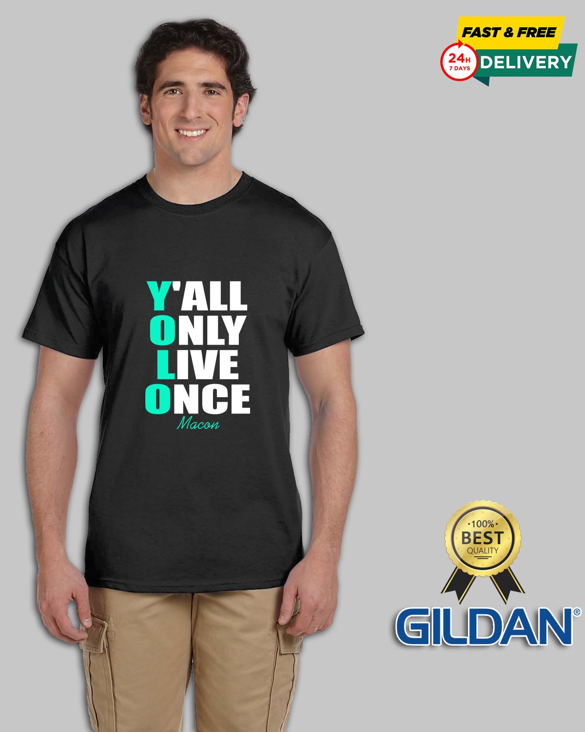 Brand New YOLO Yall Only Live Once Macon Custom Unisex GILDAN T Shirt
