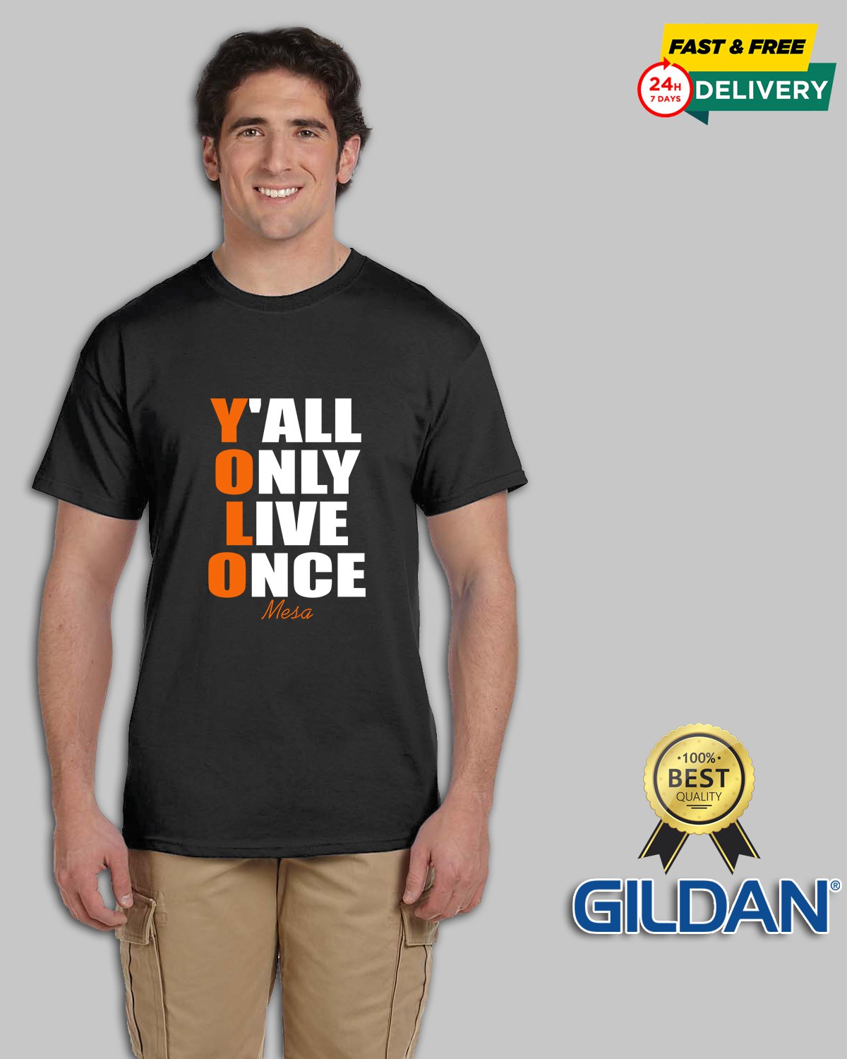 Brand New YOLO Yall Only Live Once Mesa Custom Unisex GILDAN T Shirt