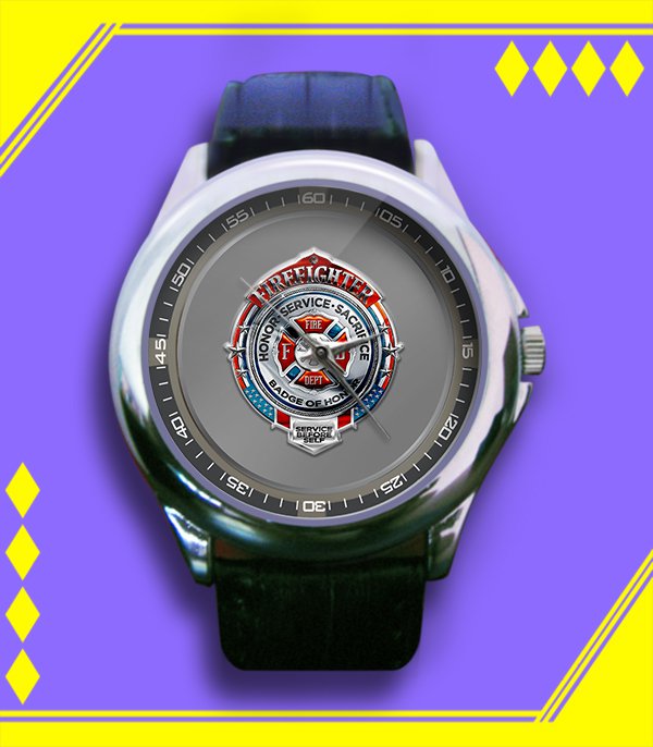 Brand New American FireFighter FireMan USA Custom Leather Watch
