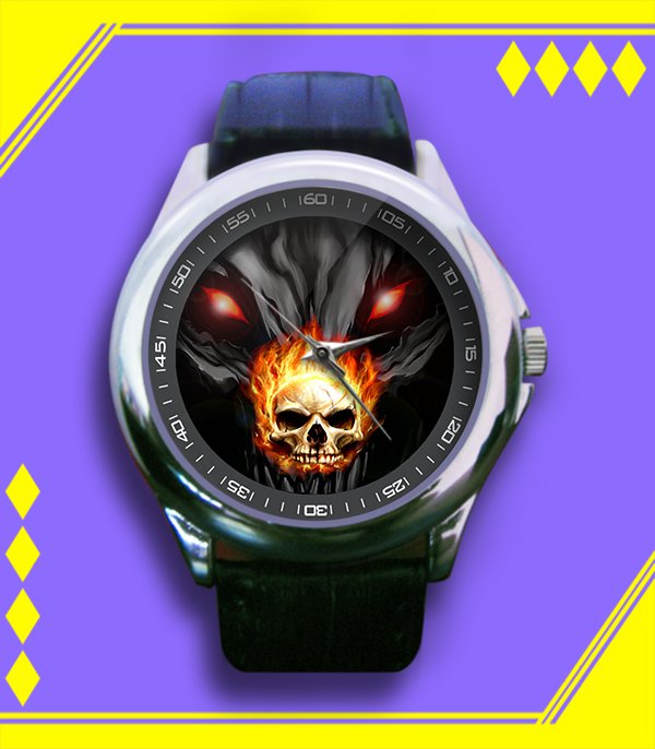Brand New Skull on Fire Custom Leather Watch
