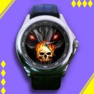 Brand New Skull on Fire Custom Leather Watch