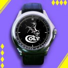 Brand New Colt Firearms Horse Logo Custom Leather Watch