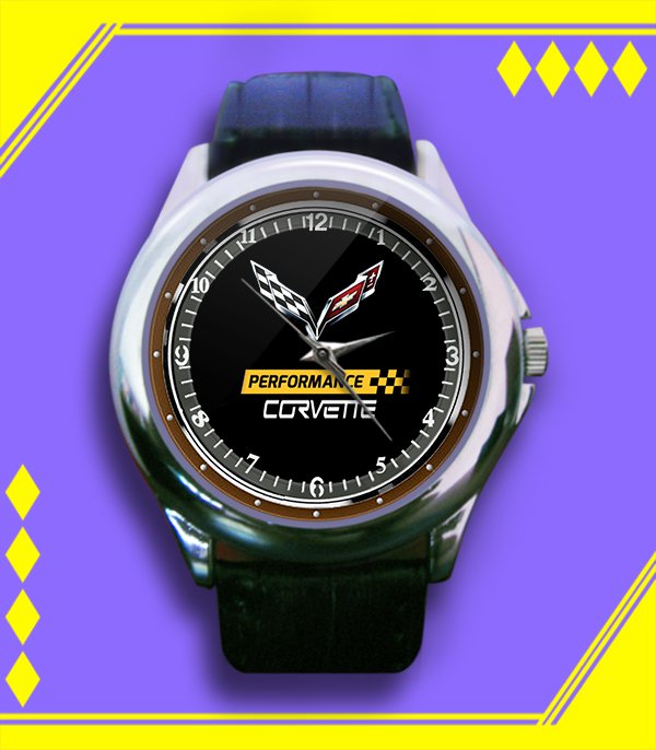 Brand New Chevrolet Chevy Corvette Performance Logo Custom Leather Watch