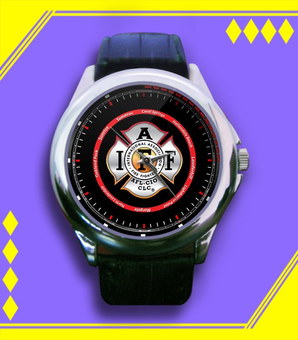 Brand New Firefighters All IAFF Association Logo Custom Leather Watch