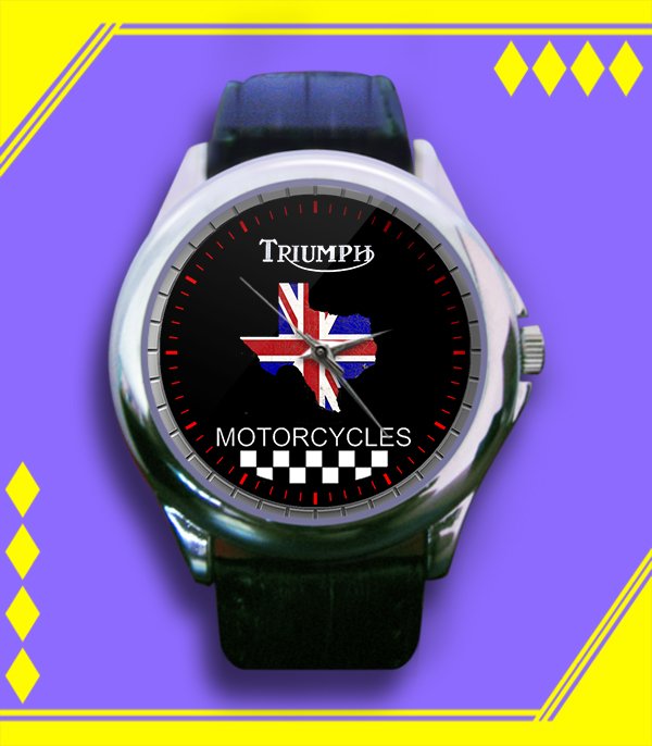 Brand New Triumph Motorcycle British Union Jack Flag Custom Leather Watch