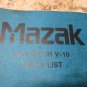 MAZAK V-10 CNC VERTICAL MILL  MAZATECH PARTS LIST